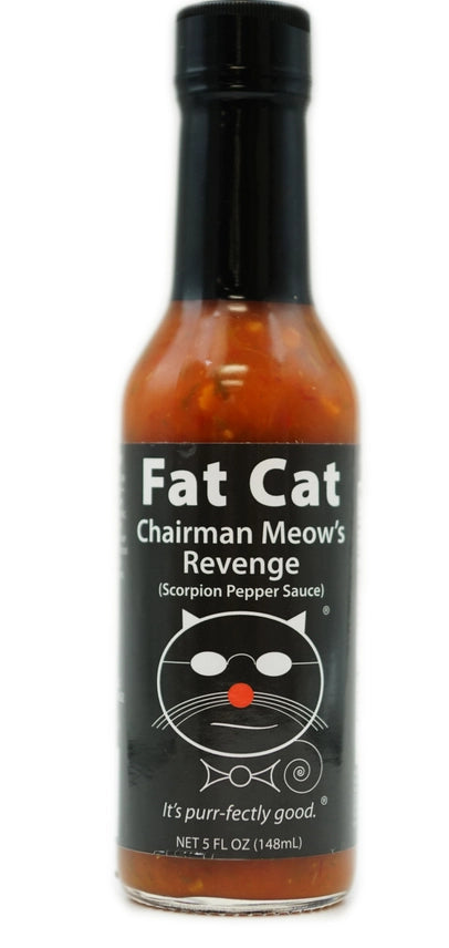 Bouteille de sauce piquante Fat Cat - Chairman Meow's Revenge, sauce au poivre Scorpion, 148ml.