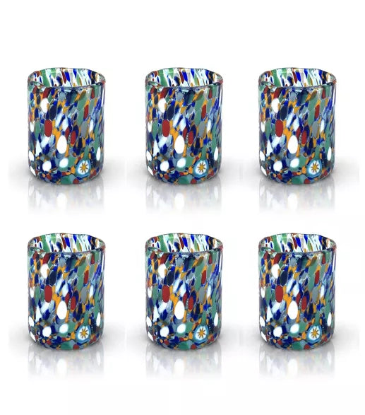6 Verres à Tequila SHOT en verre soufflé à la main et fait main avec Murrine Murano. Modèle Colombia - Mazzega Art & Design