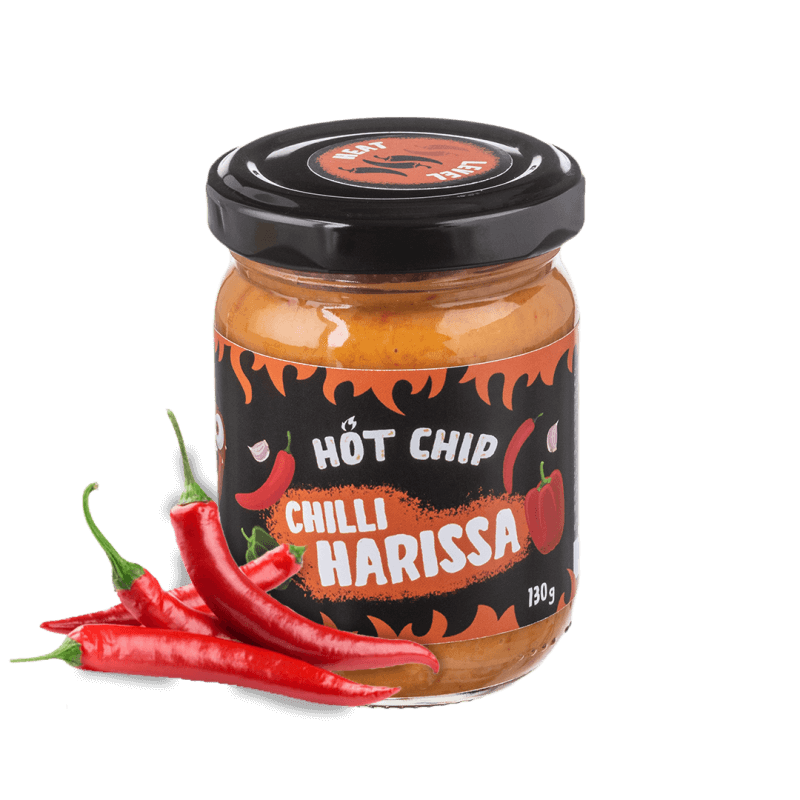 Pot de sauce piquante Chilli Harissa 130g avec piments rouges frais.