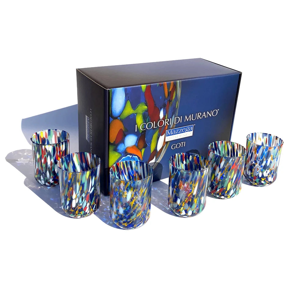 6 Verres en Verre "Les Couleurs de Murano". modèle ARLEQUIN - Mazzega Art & Design