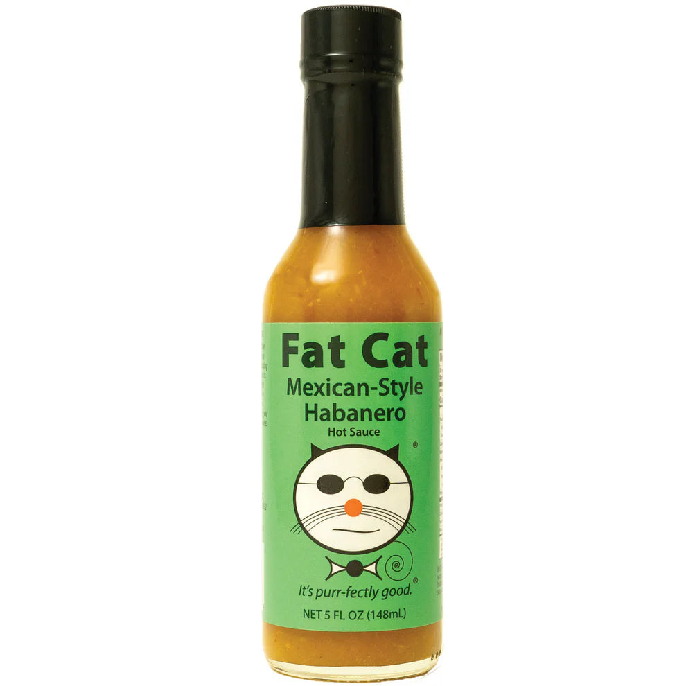 Bouteille de sauce piquante mexicaine Habanero Fat Cat Gourmet.