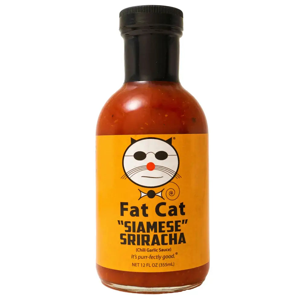 Siamese Sriracha Chili Garlic Sauce (Preservative Free) by Fat Cat in a 12 fl oz bottle.