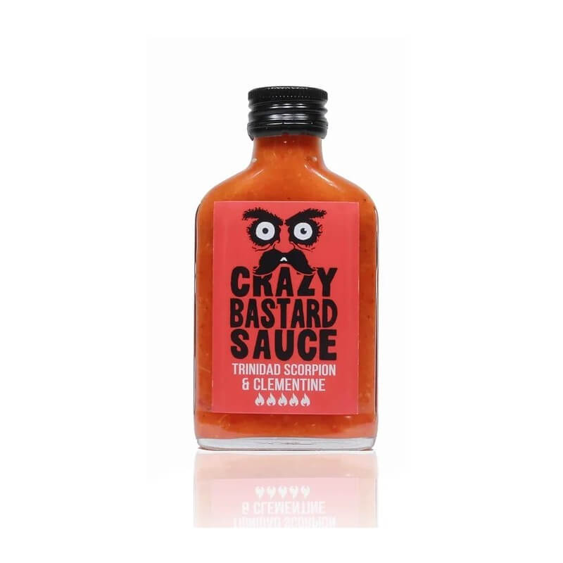 Bouteille de sauce piquante Crazy Bastard Sauce Trinidad Scorpion et Clémentine 200ml