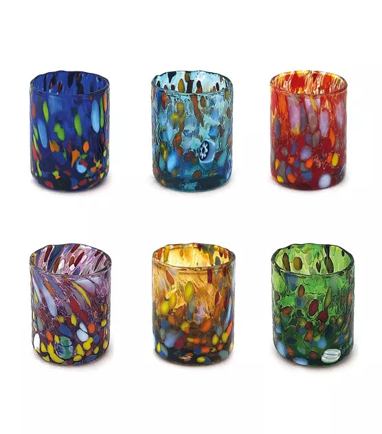 6 Verres à tequila SHOT en verre soufflé et fait main avec murrine de Murano. Mix de couleurs modèle SHOT 70 ml - Mazzega Art & Design